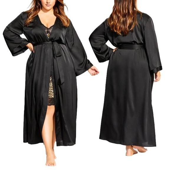 City Chic Other - Fox & Royal Black Long Wrap Satin Robe 2A06.6